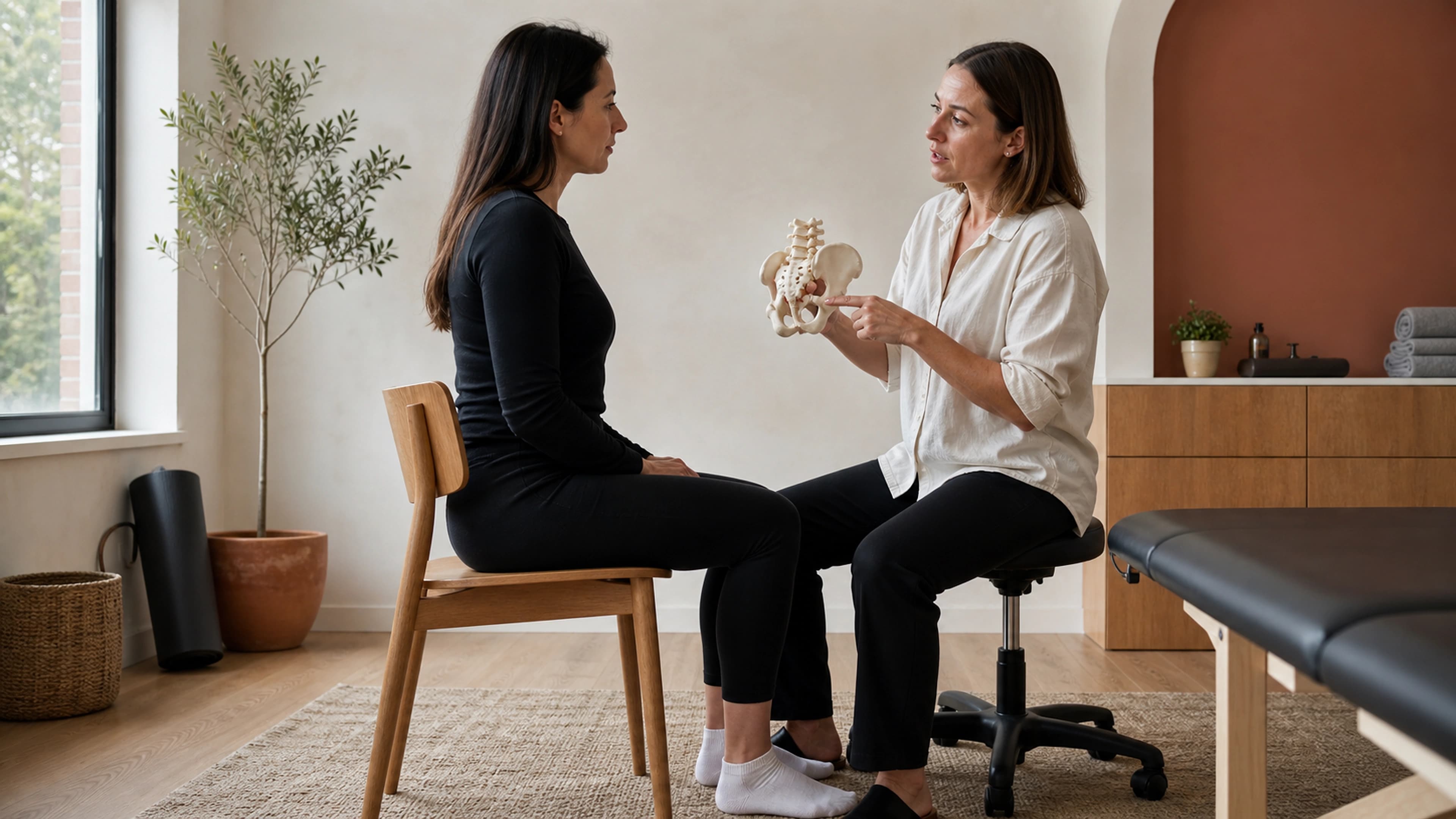 Desk worker testing small posture changes and a brief standing break after uncomfortable sitting