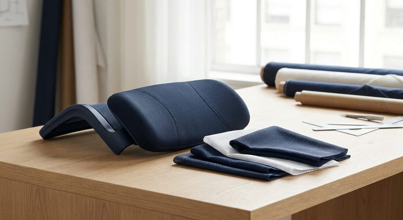 Composants et matériaux de chaise ergonomique disposés dans un studio de design