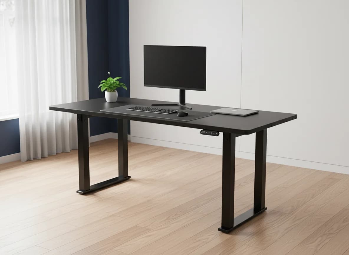 Standing and stretching at a desk to keep energy through the day