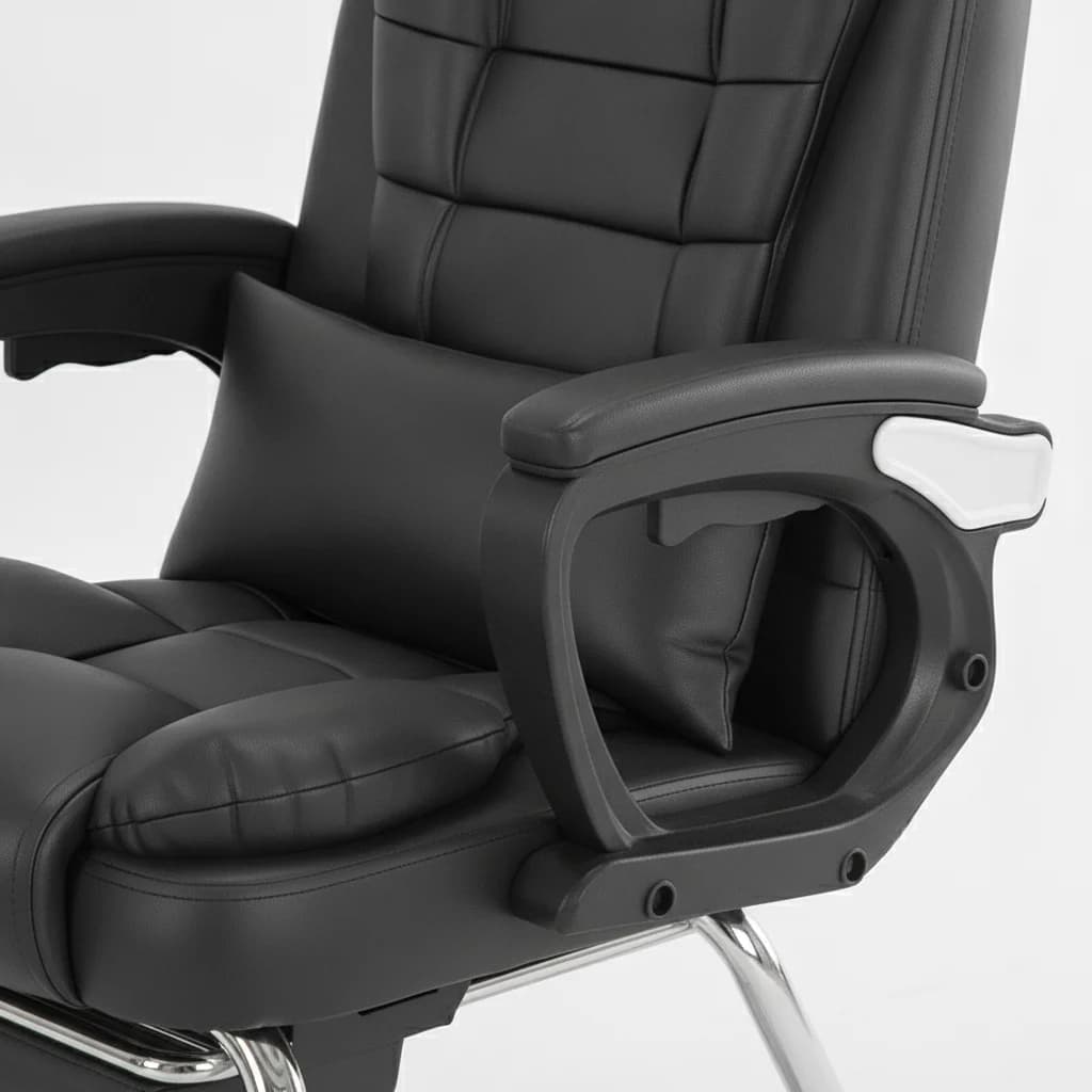 Padded leather armrest and cushioned seat of the executive chair