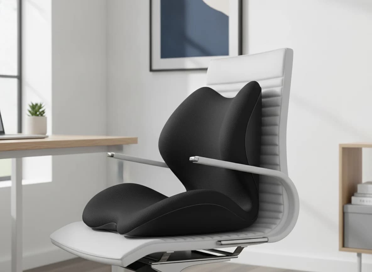 Seat and lumbar combo cushion on an office chair in a home office