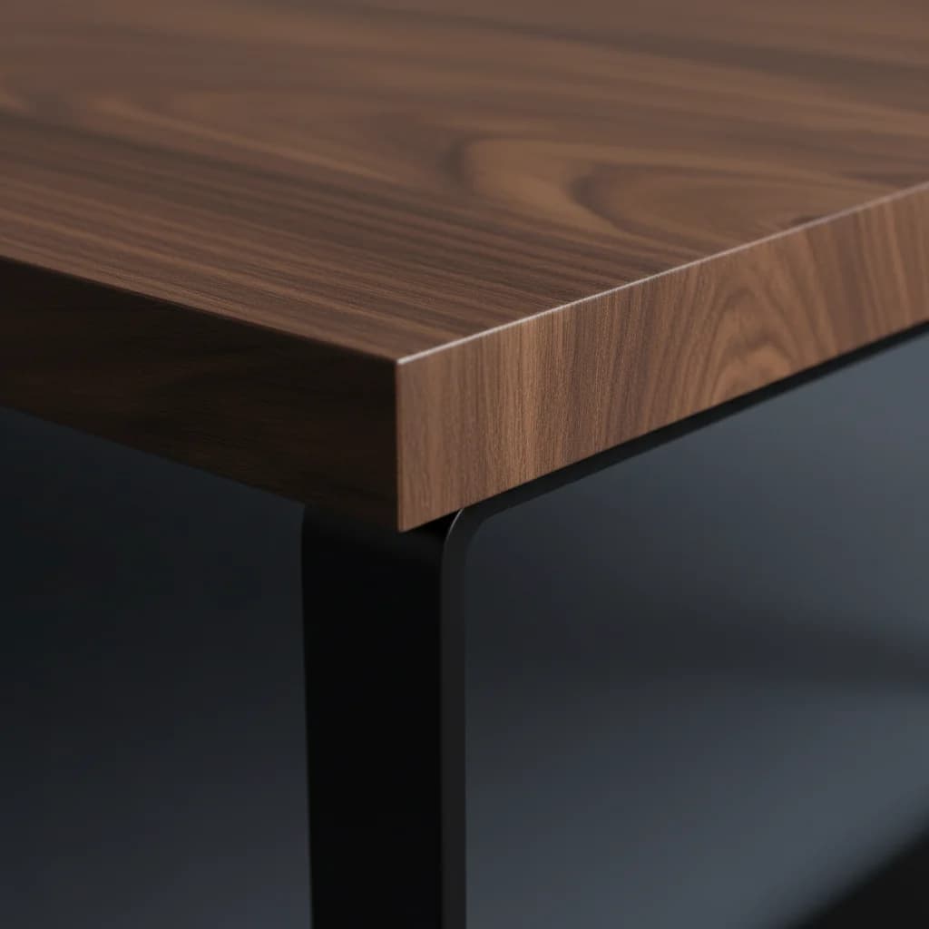 Close-up of the steel-leg riser wood deck and powder-coated legs