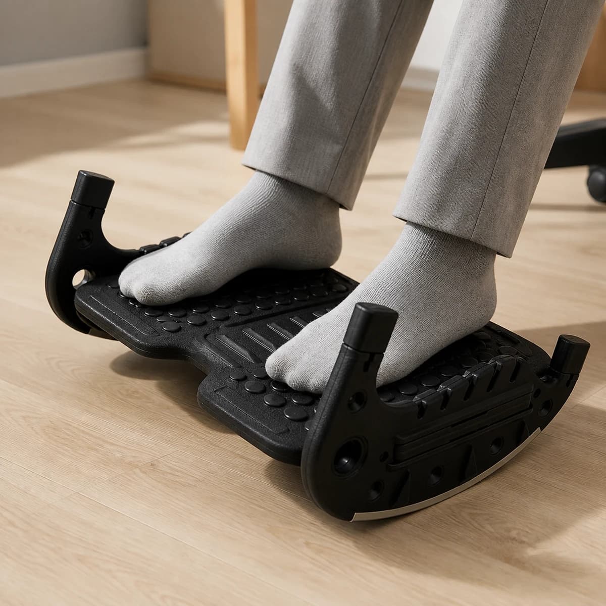 Close view of feet on the reversible textured FlexRock Duo platform