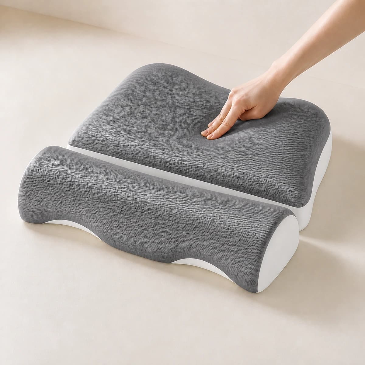 Hand gently pressing one covered CloudArc component beside the complete two-piece system