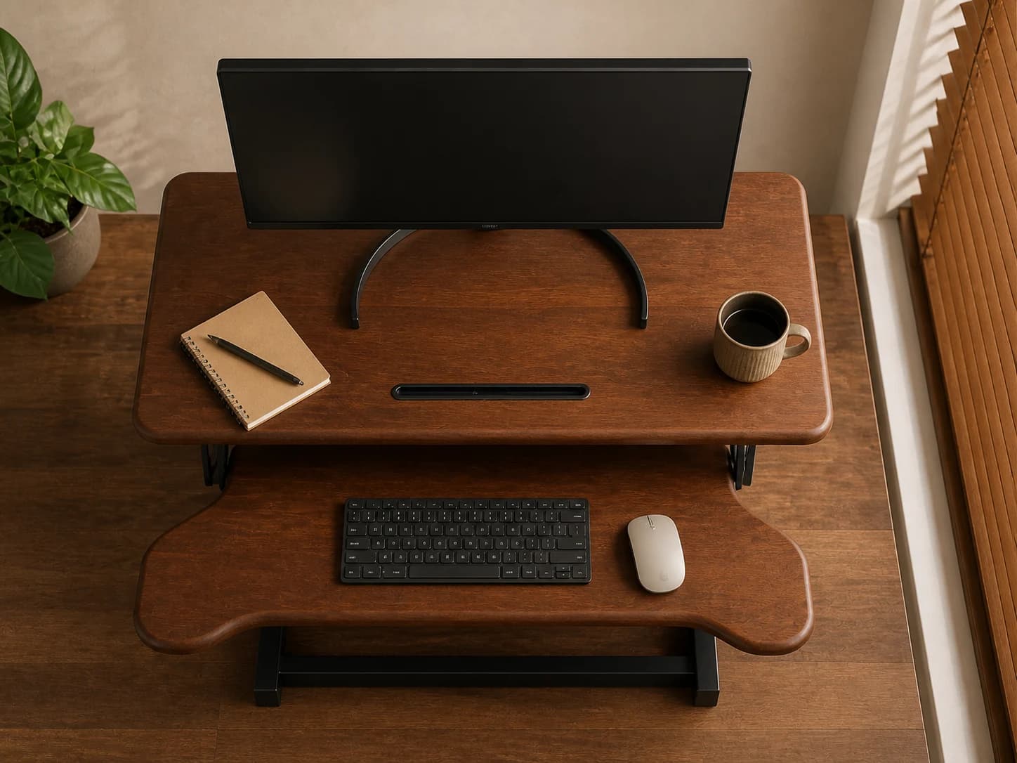 Top view of the WoodRise upper surface and separate keyboard tray