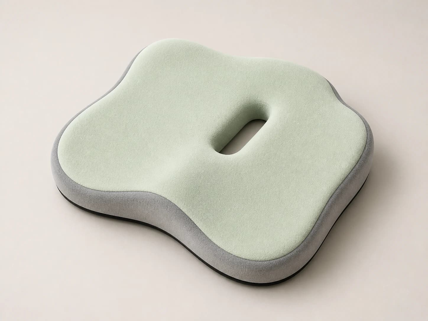 Elevated view of the green SitContour seat cushion and center opening