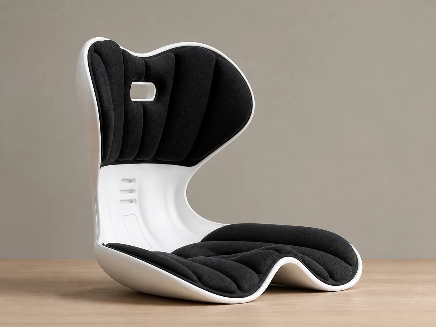 Side profile of the PostureShell continuous seat-and-back form and open waist