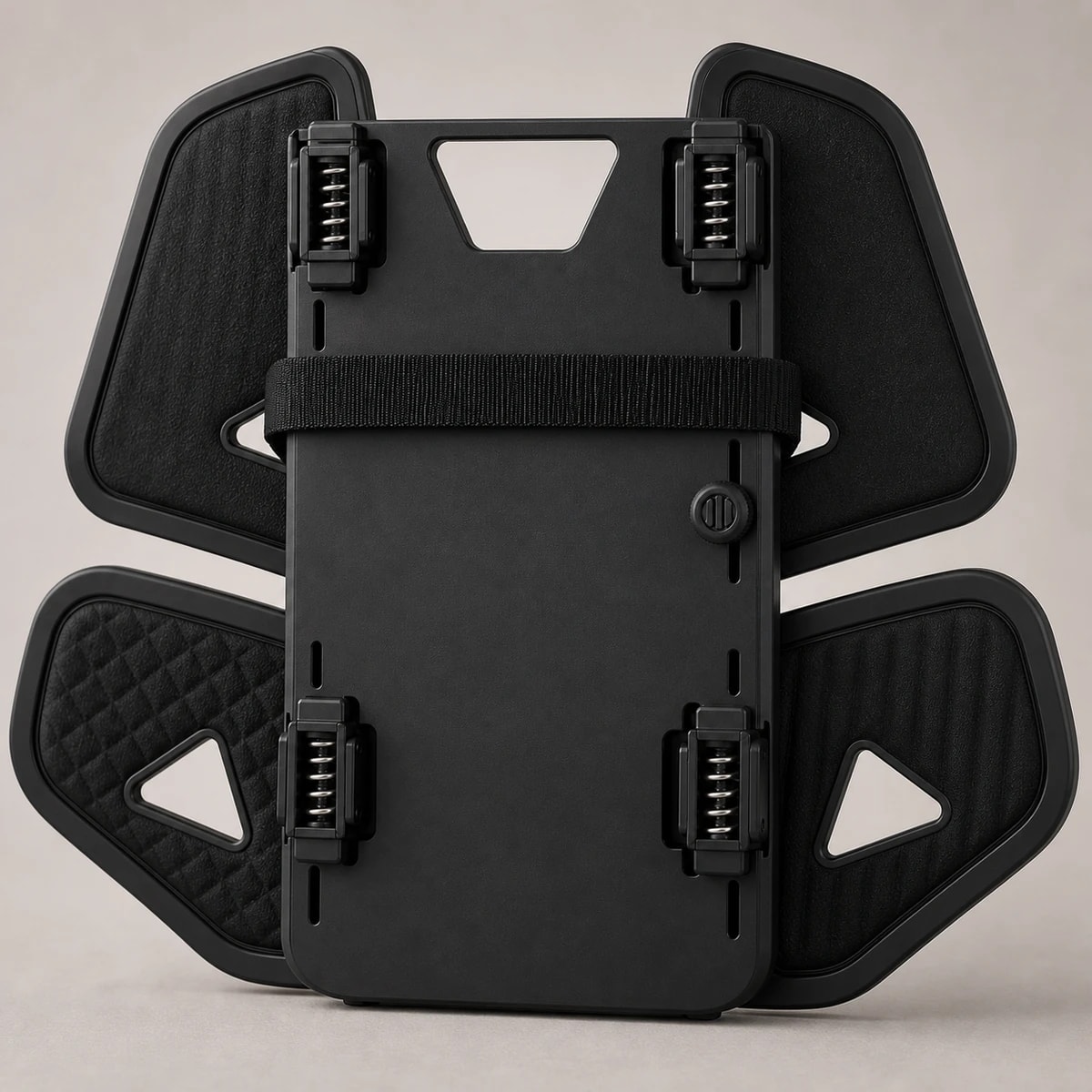 Rear close-up of the DriveFlex 4 springs, backplate, strap, and adjustment hardware