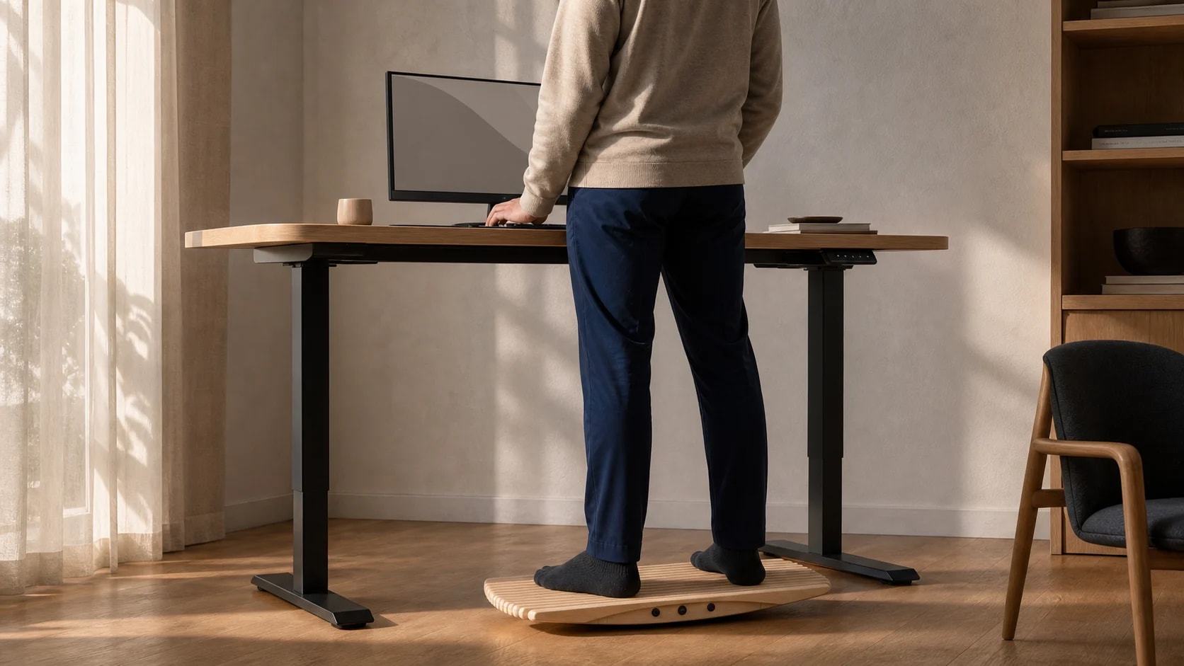 ErgoSway in use at a standing desk in a modern home office