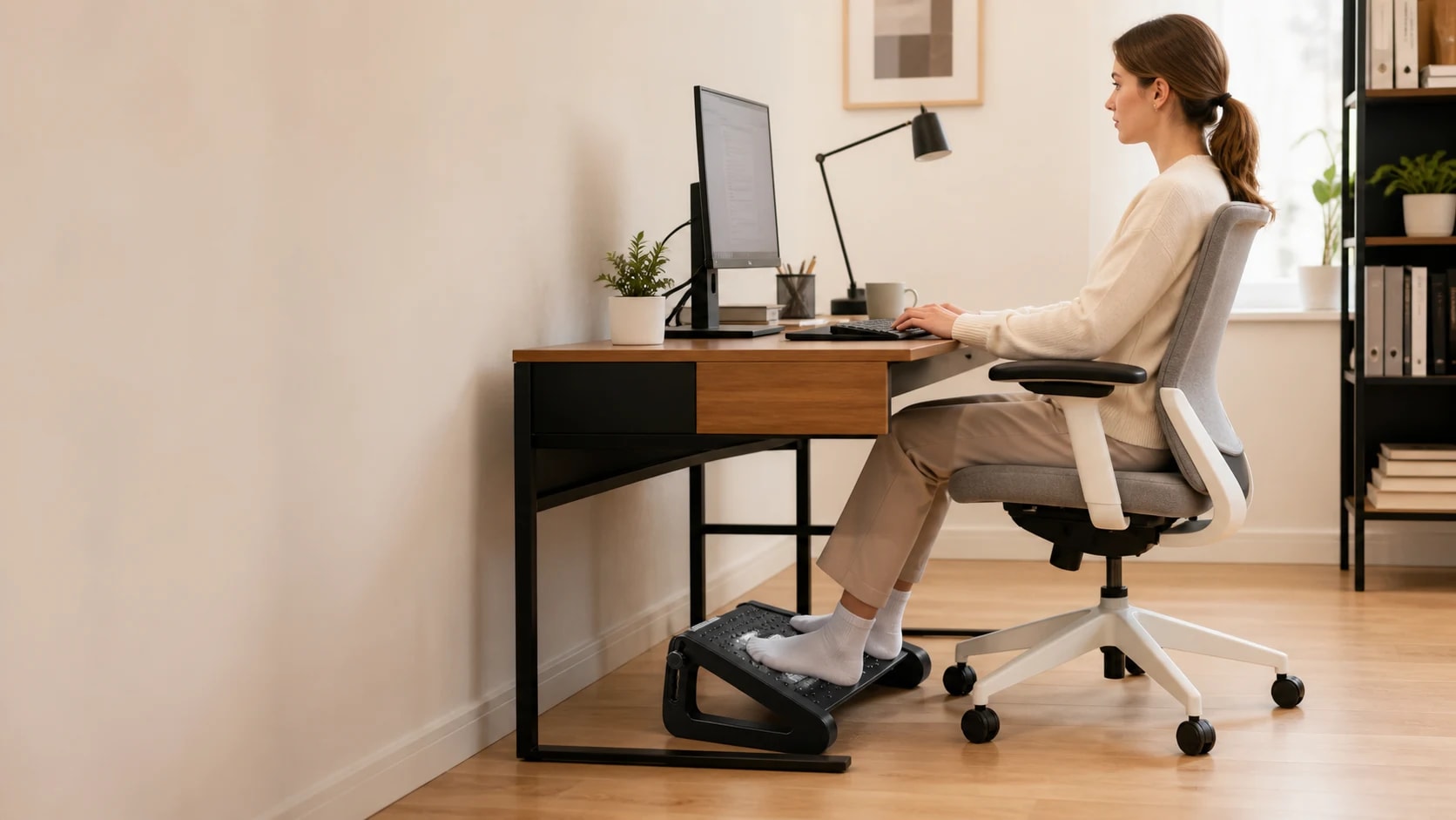 LiftRoll in use beneath a desk in a modern home office