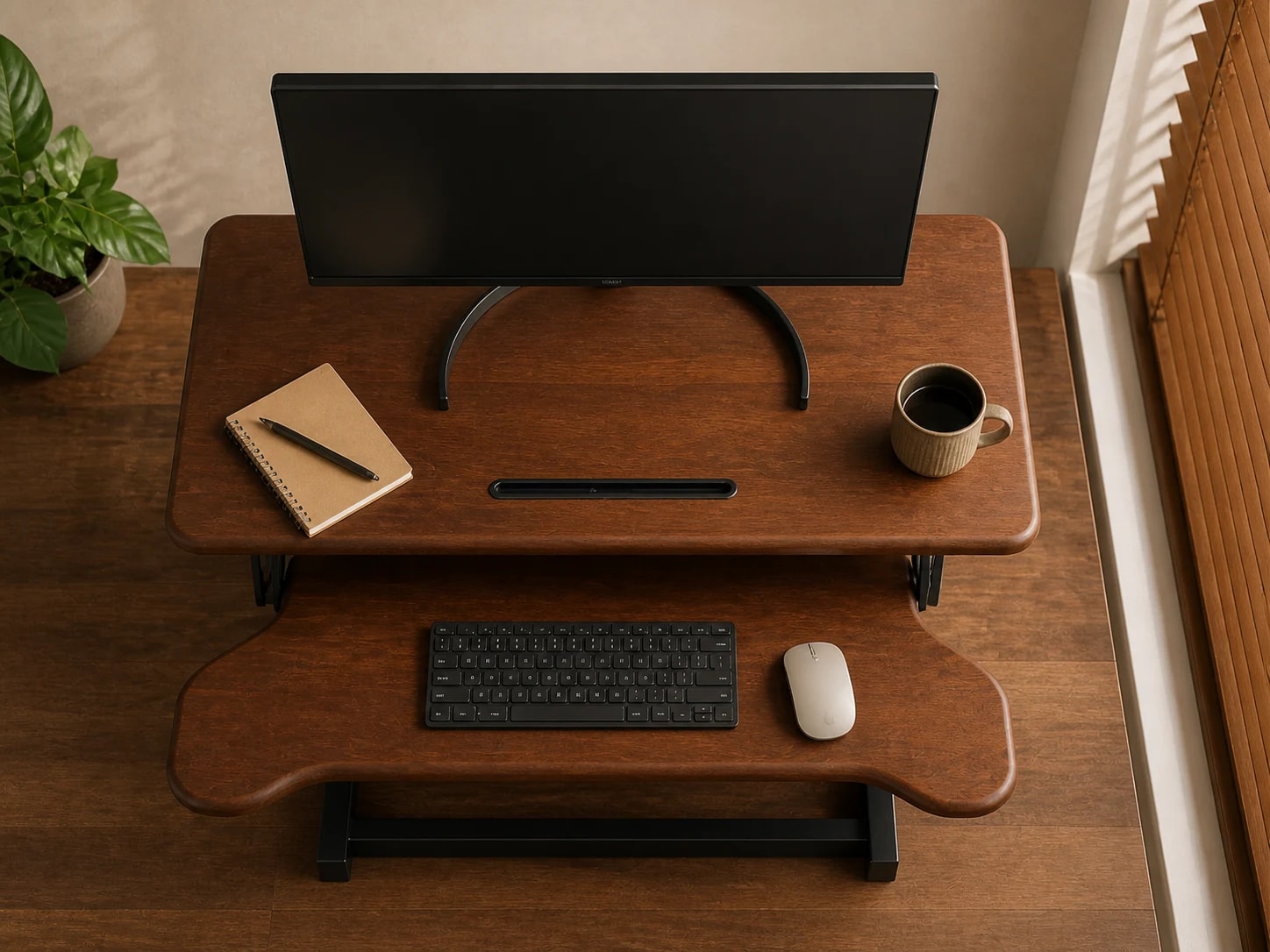 Top view of the WoodRise upper surface and separate keyboard tray