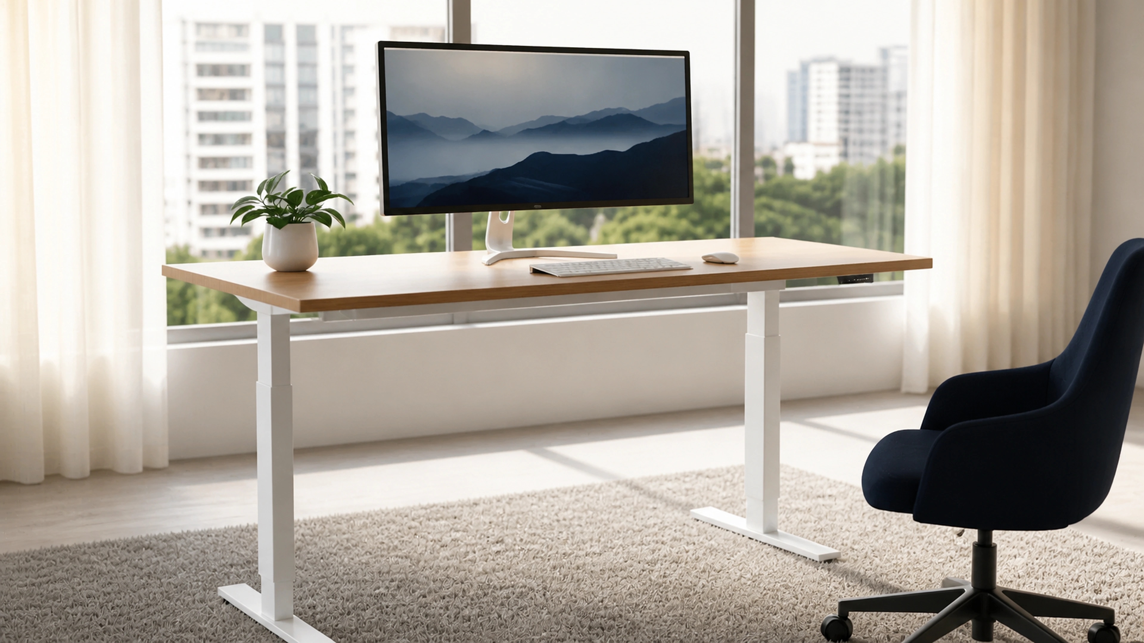 Worker alternating between sitting and standing while continuing the same focused desk task