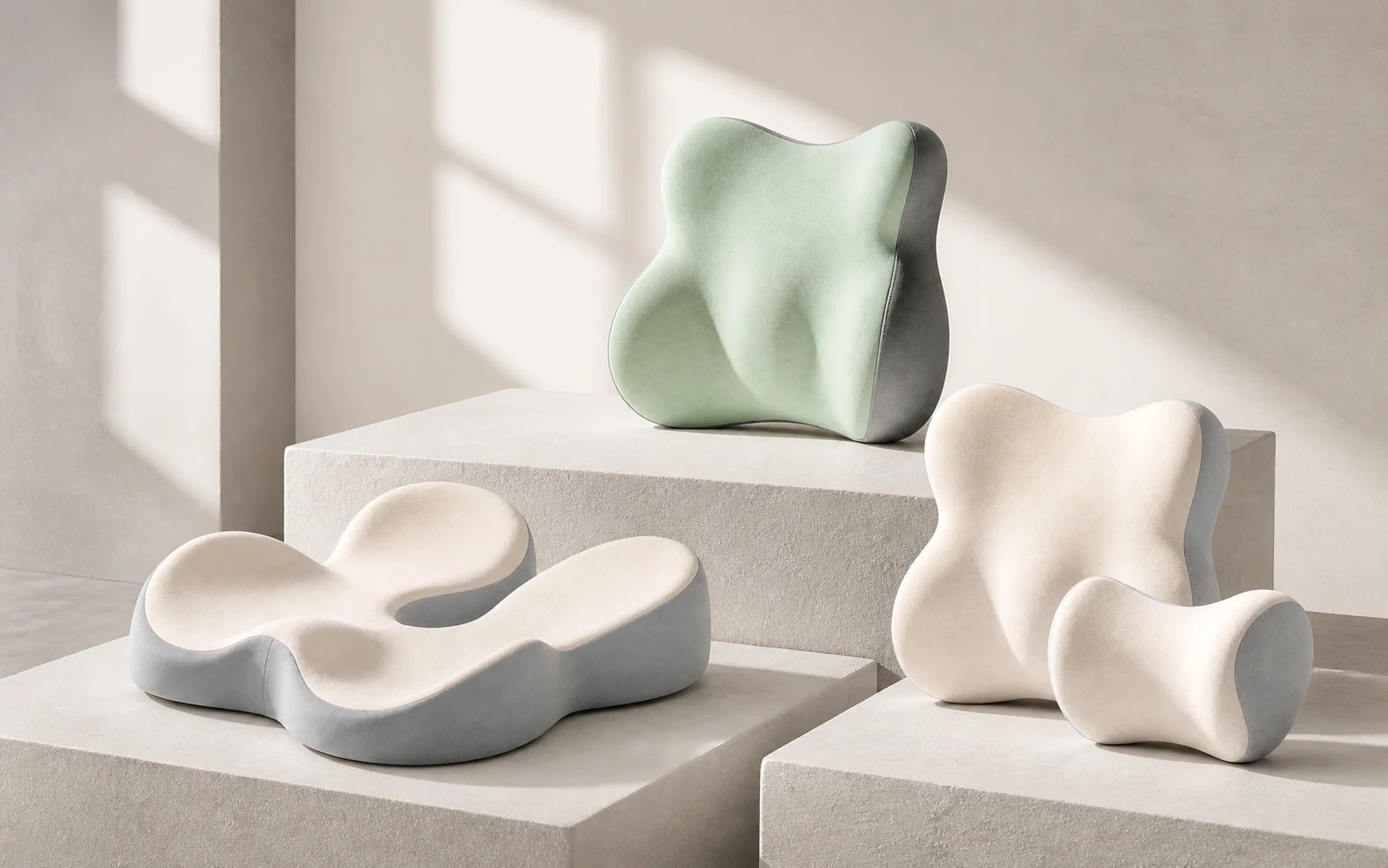 Lumbar, seat, and driving support products arranged as distinct ergonomic solutions