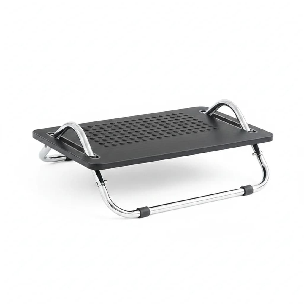 Close-up of the footrest textured top and chrome frame