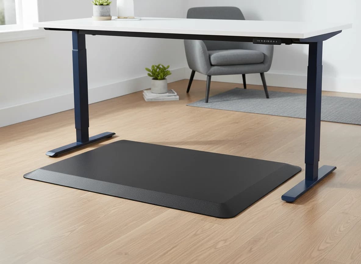 Anti-fatigue mat in use at a standing desk
