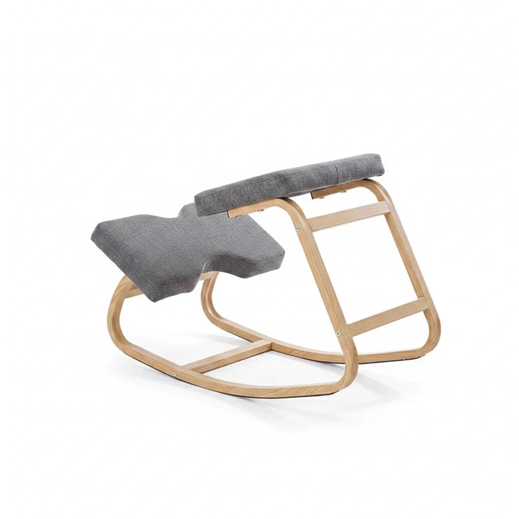 Close-up of the kneeling chair cushion and wood rocker