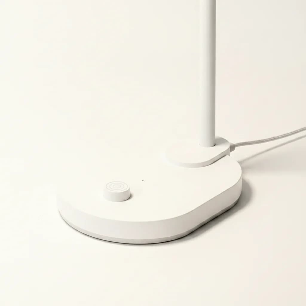 Close-up of the LED desk lamp light bar and weighted base