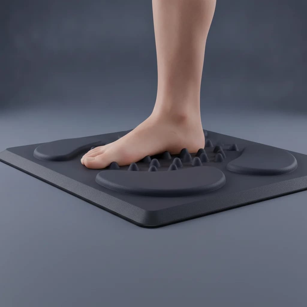 Raised massage points on the standing desk mat