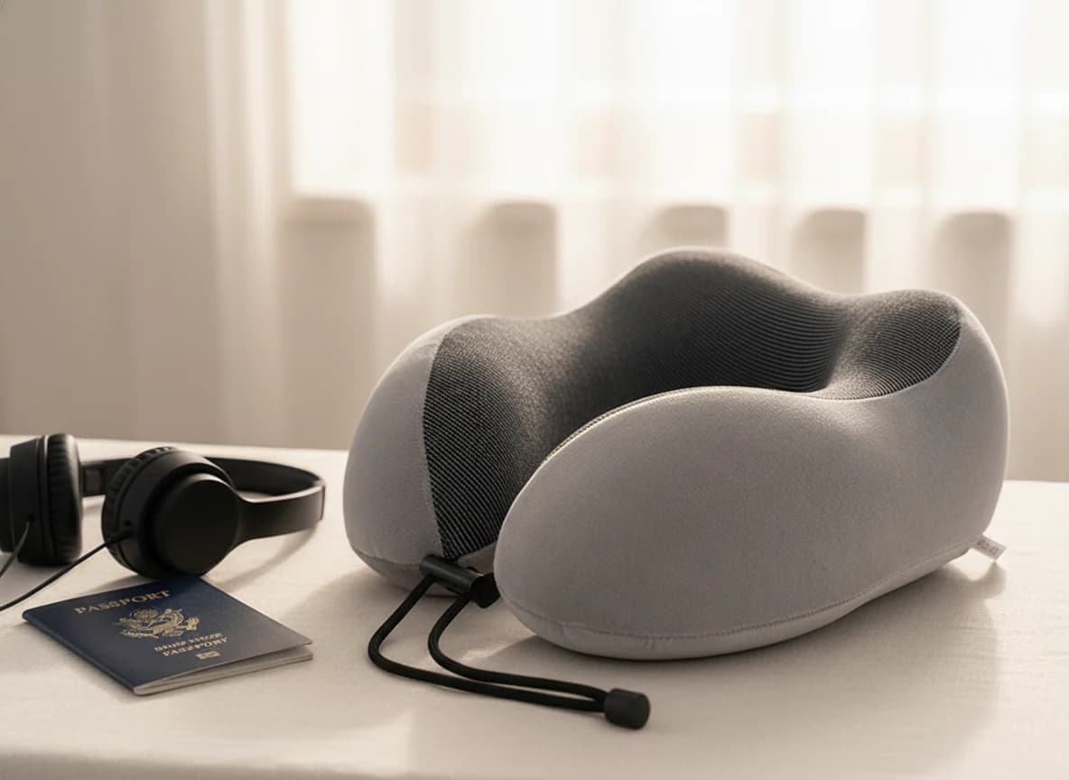 Travel neck pillow in use