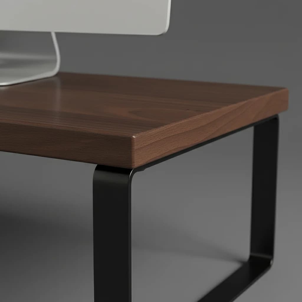 Close-up of the wood monitor riser grain and edges