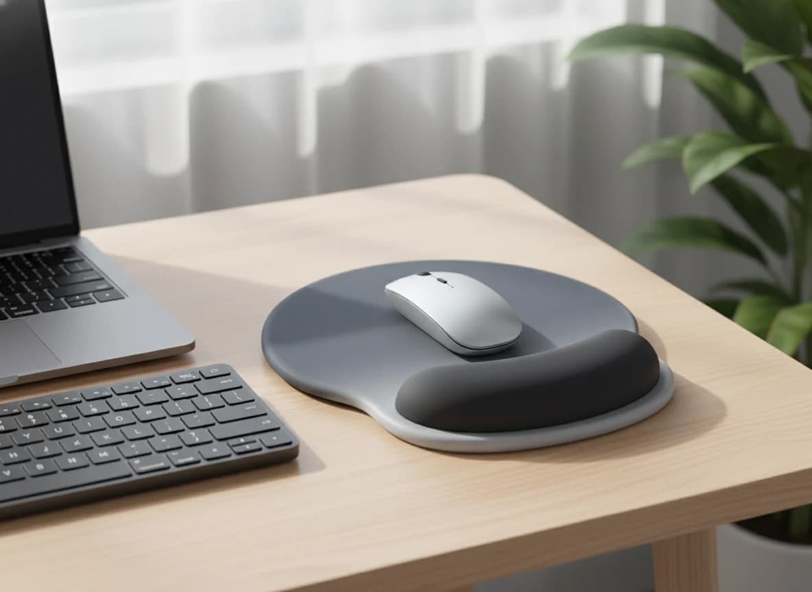Wrist rest in front of a keyboard on a desk