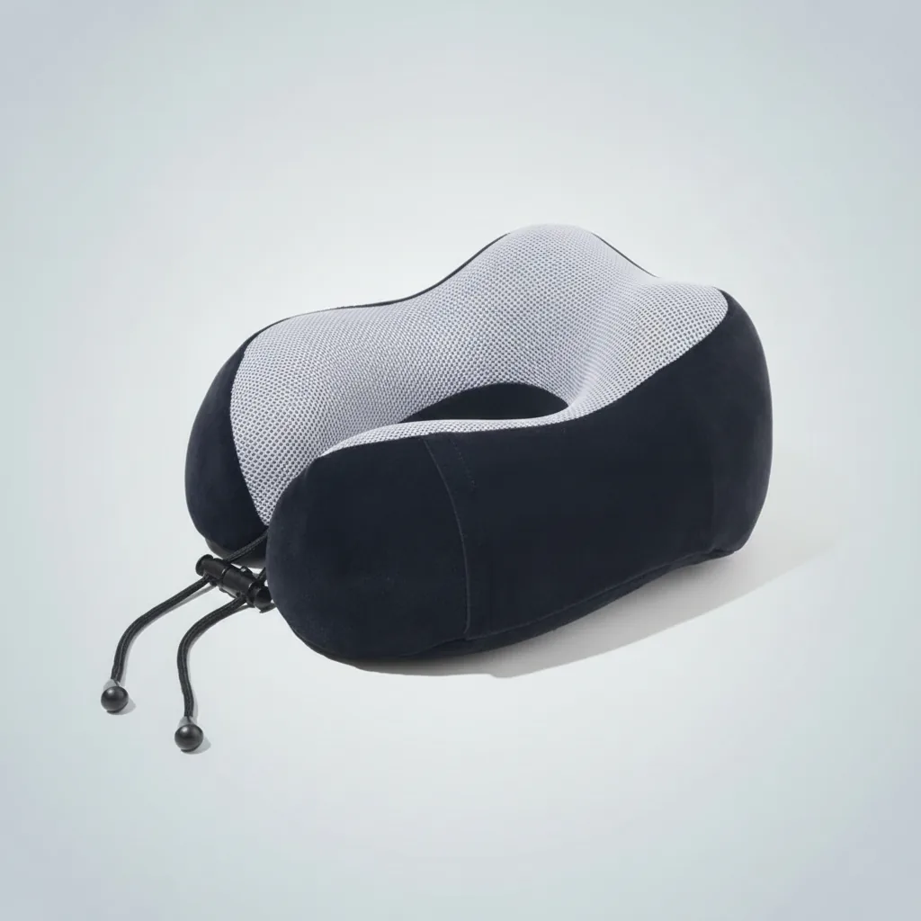 Contoured neck support pillow used for rest and recovery after long hours at a screen